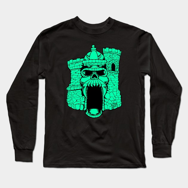 Broskull Logo V.2 Classic Green Castle with Small Name Hidden Long Sleeve T-Shirt by CastleBroskull